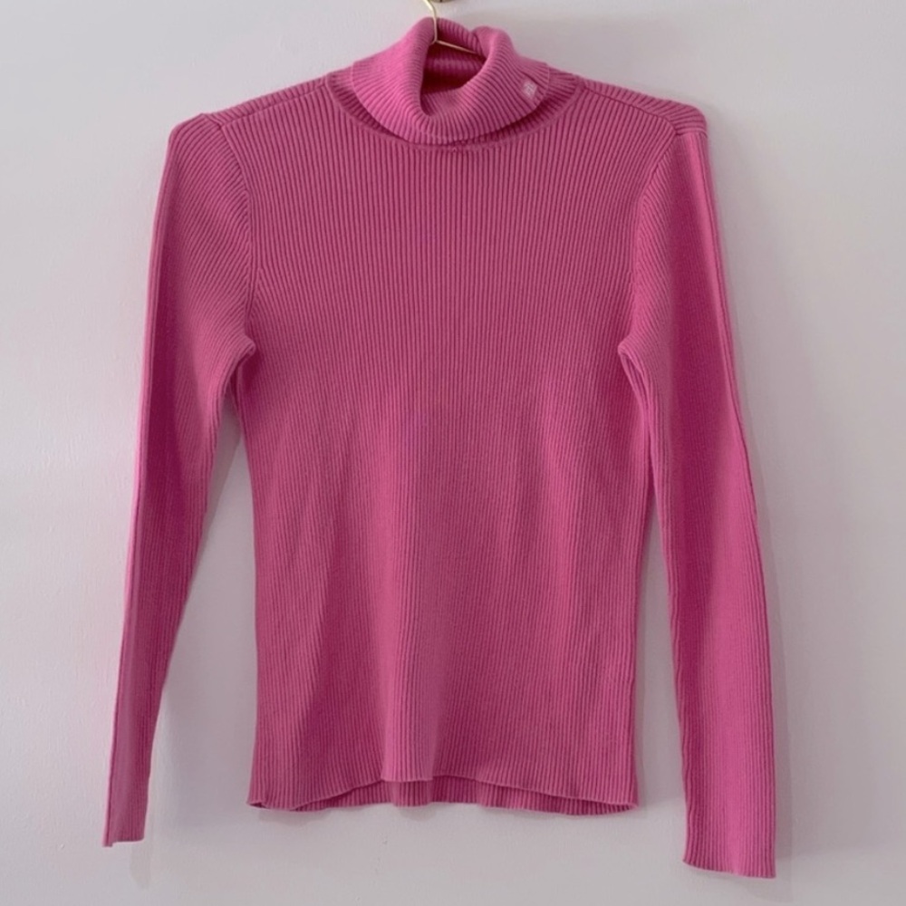 Lauren Ralph Lauren Hot Pink Ribbed Turtleneck Sweater